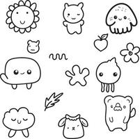 Cute doodle abstract animals and various objects vector