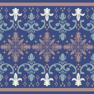 Elegance Luxury Traditional Motif Serve. Seamless Border Stripe Pattern on Deep Blue Background. Scroll Delight Ornament Geometric and Lily of Fleur de lis Design for Rich Decoration High Fashion Lace