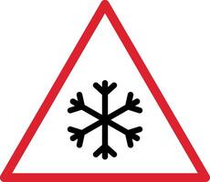Snow warning sign . Cold warning triangle sign . Red triangle with snowflake icon . illustration vector