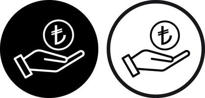 Lira on hand icon set in two styles . Hand and Turkish lira icon . illustration vector