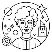 a man with a star and a planet in the background. vector