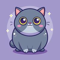 Adorable Grey Cat Sparkles with Whimsical Charm vector