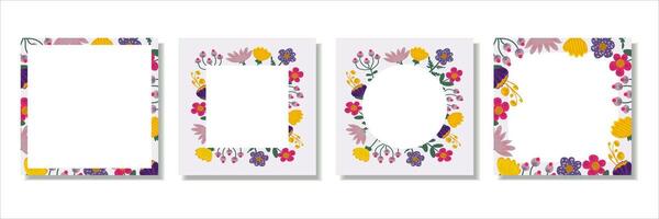 Set of abstract floral borders. Set of square backgrounds for cards, invitations, flyers. vector