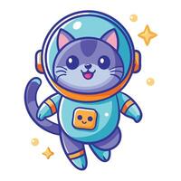 Cartoon Astronaut Cat Floating in Space with Stars vector