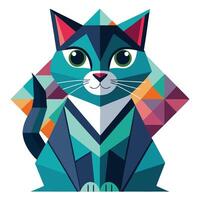 Abstract Geometric Cat Illustration with Vibrant Triangular Background vector