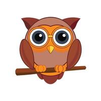 Wise Cartoon Owl Perched on Branch vector