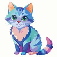 Vibrant Cartoon Cat with Colorful Fur and Friendly Expression vector