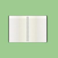 White realistic notebook with shadows in green background vector
