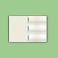 White realistic notebook with shadows with green background vector