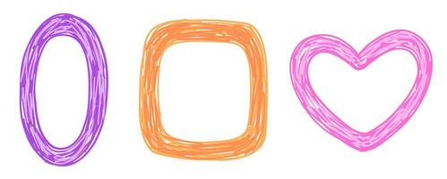 Set of hand drawn frame with crayon texture vector