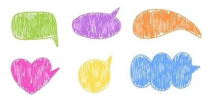 Set of speech bubble in childlike style with crayon texture vector