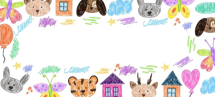 Cute childish frame with crayon drawn elements