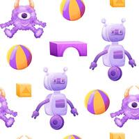 Seamless pattern with boys toy robot and ball vector