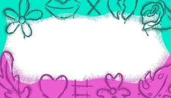 Spray paint frame with heart, flower and lips with texture vector