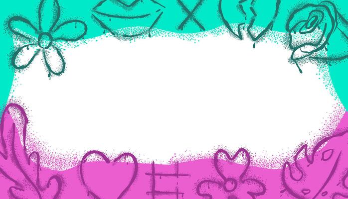 Spray paint frame with heart, flower and lips with texture
