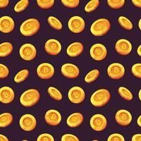 Seamless pattern with coin and bitcoin sign. Black background with cryptocurrency. template vector