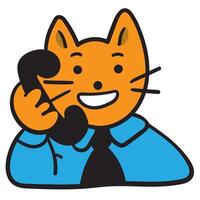colored business cat character calling in doodle style vector