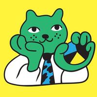 colored business cat character with graphic in doodle style vector