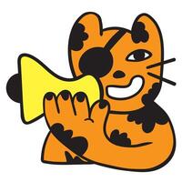 colored business cat character with loudspeaker in doodle style vector