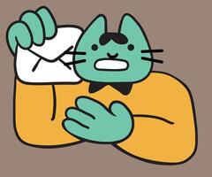 colored business cat character with mail in doodle style vector