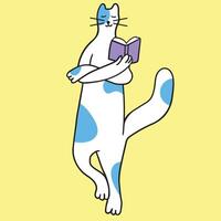 colored cat character reading book in doodle style vector