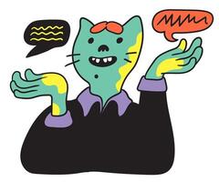 colored business cat character with text clouds in doodle style vector
