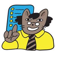colored business cat character explain in doodle style vector