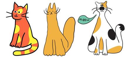 set of simple colored cats characters in doodle style vector