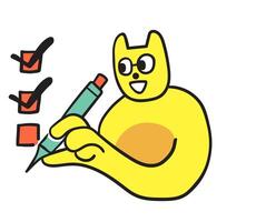colored business cat character draw check in doodle style vector