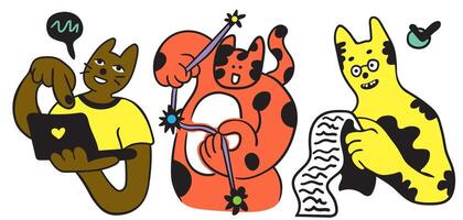 small set of colored business cats characters in doodle vector