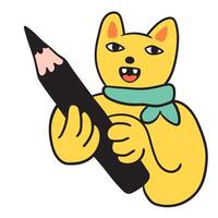 colored cat character with pencil in doodle style vector