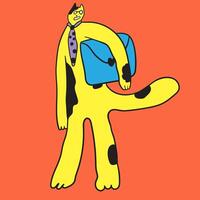 colored business cat character with case in doodle style vector