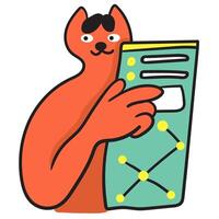 colored business cat character with info blank in doodle style vector