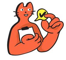 colored business cat character with check in doodle style vector