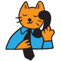 colored business cat character with phone in doodle style vector