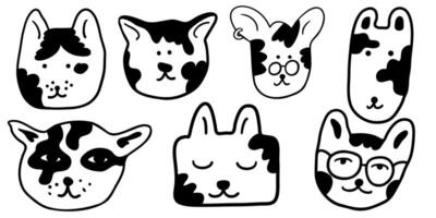 middle set of linear cats portrait in doodle vector