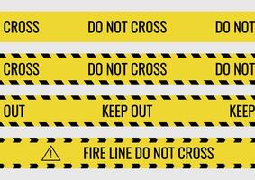 Seamless yellow and black caution tapes for safety and hazard designs. Perfect for warning borders, construction themes, and security visuals vector