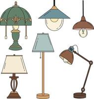 illustration of various types of lamps with a white background vector