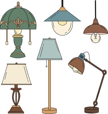 illustration of various types of lamps with a white background