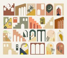 Moroccan architecture decorative elements. Morocco buildings vector