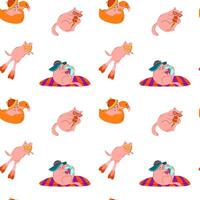 Seamless pattern with adorable Cartoon Cat Collection With Fun Summer and Adventure Themes vector