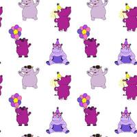 Seamless pattern with Adorable Hippo Character Set With Festive Hats and Celebration Vibes vector