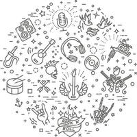 Rock and Roll line icon set. Outline banner vector
