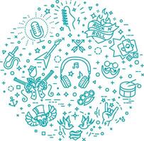 Rock and Roll line icon set. Outline line banner vector