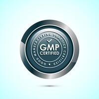 GMP certified icon design illustration. Good manufacturing practice label badge, Gray color round button design vector