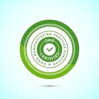 GMP certified icon design illustration. Good manufacturing practice label badge, Green color button design vector