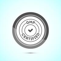 GMP certified icon design illustration. Good manufacturing practice label badge, Gray color button design vector