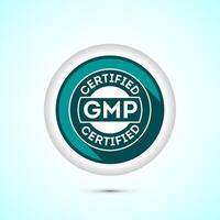 GMP certified icon design illustration. Good manufacturing practice label badge, Teal color shadow button design vector