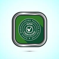 GMP certified icon design illustration. Good manufacturing practice label badge, Green color shadow button design vector