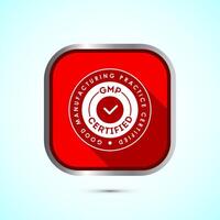 GMP certified icon design illustration. Good manufacturing practice label badge, Red color shadow button design vector